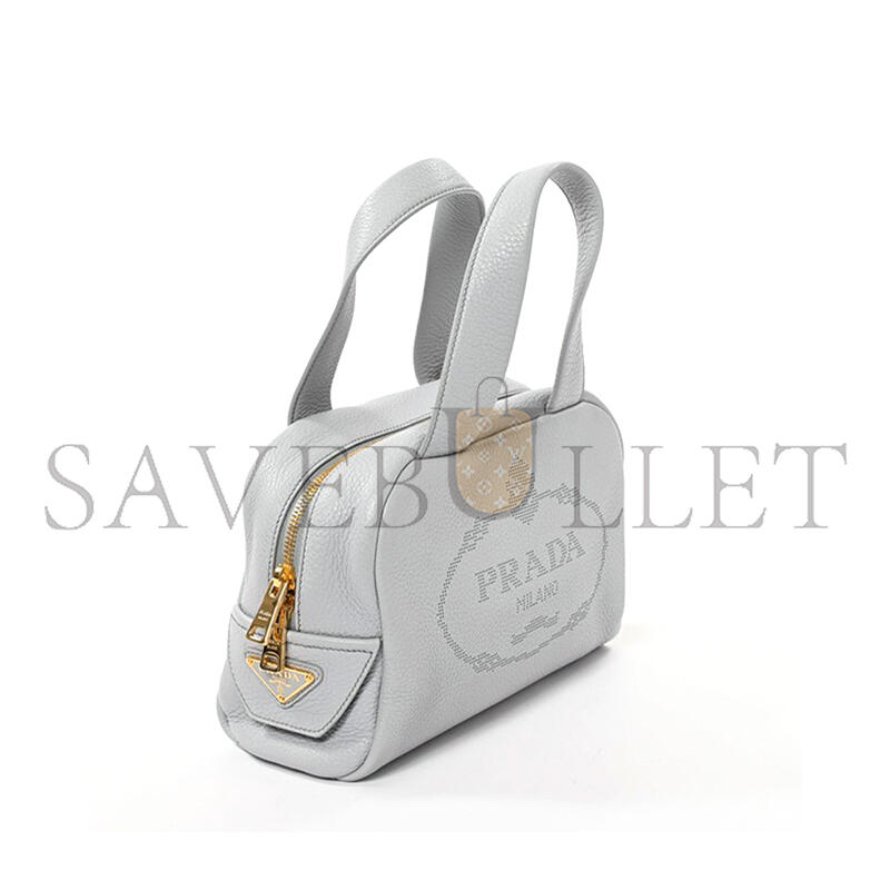 PRADA 2WAY BAG IN CALFSKIN, LIGHT GREY LEATHER 1BH078 (25*16*10cm) 